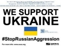 SUMA advertisement 2021. Focus: We Support Ukraine lawn signs and donations